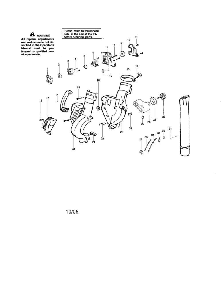 Housing/Tube/Fuel Tank Diagram and Parts List for BV2000 Type 2 Weed Eater Leaf Blower / Vacuum